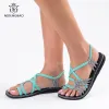 Sandals New Women's Sandals Large Size 3544 Flat Women Shoes Rope Knot Summer Europe Beach Open Toe Sandals 11 Colors Zapatos De Mujer