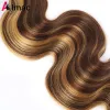 Stängning P4/27 Markera kroppsvåg 3/4 mänskliga hårbuntar med 4x4 HD -spetsstängning Förplukt Peruvian Remy Hair Extvention 220g/set