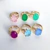 Cluster Rings Y8 Blue Oval Gemstone Crystal Fusion Stone Back Is Natural Front Adjustable For Women Gifts