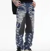 High Street Mens Distressed Denim Slim Fit Trousers Embroidery Patchwork Fashion Ripped Jeans Patches Wash