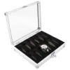 Suministro de 1 Uds. Caja de relojes de aluminio con ranuras para 6/12 rejillas, caja cuadrada de almacenamiento para exhibición de joyas, contenedor interior de gamuza, cofre para reloj