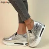 Chaussures décontractées argent or plate-forme baskets femmes femme chaussures plates briller Bling casual mocassins dames chaussure taille 42
