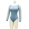 Stage Wear Lussuoso nylon spandex body danza costume da balletto con cinture pieghettate incrociate sul retro per adulti ragazze adolescenti di sesso femminile