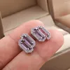 Stud Earrings Blue White Purple Zirconia 925 Silver Women For Wedding Bridal Pink Diamond Earring