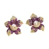 Boucles d'oreilles à tige GG Jewelry Cz Pave Pearl Blanc Jaune Plaqué Or Fleur