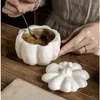 Tigelas vintage requintado copo de sopa forma de abóbora tigela de cerâmica com utensílios de cobertura ovo cozido e ninho de pássaro