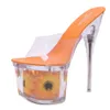 Dress Shoes Sunflowers Women Summer 2020 Outside Slippers Clear Heel Slipper Super High Heels 17.5CM Platform Sexy Size 34-43 H240321