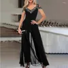 Pantalons pour femmes Été Sexy Hors Épaule Barboteuses Combinaison Pour Femmes Vêtements Romper Party Prom Combinaisons Femme Col En V En Mousseline De Soie Taille Haute