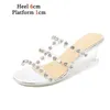 Dress Shoes Fashion Transparent Rhinestone Women Slippers Summer New Modern Wedges High Heels Chain Adult Sandals Sexy Party5KI7 H240321