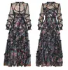 vestido top kwaliteit lange damesjurk 2022 lente zomer bruiloft dames charmante maxi-jurk met bloemenprint op de mouwen