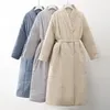 여성용 다운 디자인 2024 여성 겨울도 두꺼운 코트 따뜻한 파카 대형 최대 벨트 벨트 캐주얼 겉옷