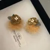 Kolczyki stadninowe vintage khaki brązowy puszysty pompom piłka dla kobiet jesienna zima aksamitne kwiat urok biżuterii