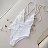 Damen-Bademode, weiße Blume, sexy Bikini, Damen-Trend-Badeanzug, schulterfrei, Badeanzüge, tiefer V-Monokini, Biquini-Badeanzug, Body
