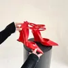 Классические туфли Красные остроконечные босоножки на танкетке Жен. 2024 Лето Кожаные высокие элегантные туфли для женщин