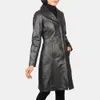 Cappotto da donna in pelle nera completamente personalizzato Nuovi cappotti in pelle trench lunghi personalizzati in stile classico