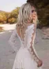 Vestidos de novia de Bohemian Beach V Cuello de manga larga Apliques Pearls Vestidos de novia Una línea Boho Wedding Dress Robe de Mariee