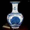 Vaser Jingdezhen keramisk antikblå och vit porslin Stor vas kinesiska vardagsrum prydnader dekorativt golv