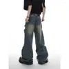 Jeans pour hommes bouton en métal jambe large hip-hop européen et américain high street personnalisé évider pantalon droit lâche pour hommes