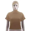 Vêtements ethniques Femmes musulmanes Couleur unie Tops à capuche Blouse à manches courtes Stretch Beach Wear Chemise islamique Chemise arabe Hijab T-shirts