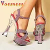 Dress Shoes Sexy Cross Belt High Heels Transparent Platform Fashion Wedding T-show Model Sandals 2023 Plus Size Women Pumps Summer New H24032501