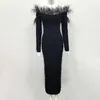 New Black Celebrity Red Carpet Dress Womens Sexy One Shoulder Slim Mid-calf Beaded Tight Nightclub Party