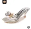 Scarpe eleganti 2020 Pantofole da donna estive Fiori di cristallo 6,5 cm Tacchi alti Ciabatte Scivoli Lady Sandali infradito trasparenti in gelatina H240321AD4NP7B7