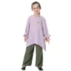 Ethnic Clothing Two Pieces Children Girls Outfits Muslim Islamic Abaya Kaftan Sets Casual Pullover Tops Pants Kids Ramadan Clothes