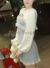 ワークドレススプリングレース日本の甘いロリータドレス女性ボウピンクカワイイパーティーミニブループリンセス韓国ファッションドレス2024
