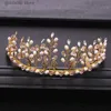 Tiaras New Wedding Hair Accessories Flower Leaves Pearl Crystal Headband Princess Crown Bridal Tiara Gold Tiara Handmade Accessories Y240320
