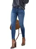 Jeans pour femmes Femmes Skinny Crayon Lady Mid Taille Cropped Denim Pantalon Longueur de la cheville Jambe étroite Wrap Hips Pantalon classique extensible bleu