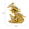 Decorative Figurines Creative Electroplating Frosted Golden Dolphin Sculpture Ceramic Animal Crafts Living Room Wine Cabinet Furnishings