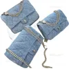 2024 Lekkie luksusowe projektant mini klapy torebka Rose Blue Denim płócienne kobiety torby sier łańcuchowe torby 3 rozmiary Diamentowe sieci z pudełkiem podarunkowym Wysokiej jakości małe torby