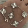 Cleef Four Leaf S925 Sterling Silver Luxury Brand Design Van Four-Leaf Flower High-end Ladies Bracelet