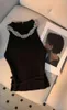 Women's T Shirts 2024 Summer Arrival Sexy Crop Tank Top Femme Black White Rhinestone Collar Sleeveless Knitted Slim Fit Halter Vest