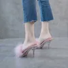 اللباس أحذية 2019 أفضل البائعين في Villi Slippers Women Crystal High Heels 9.5cm Sexy Flip Flops Summer PVC Ladies H2403252