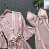 Mulheres sexy renda pijamas lingerie renda pijama robe conjunto roupa interior camisola senhoras roupas de casa 240308