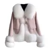 Manteau d'hiver en fausse fourrure de renard pour femme, manteau en duvet de mouton, court, haut de gamme, en cuir et fourrure intégré