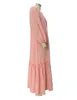 Boheemse elegantie dames roze effen kleur katoen-linnen a-lijn jurk met losse taille voor een trendy herfstensemble