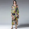 Womens Casual Suits Loose Fashion Print Silk Lotus Elegant Two Piece Summer Tops And Pants Elastic Waist Crew Neck Suit 240228