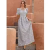 Ubranie etniczne 2024 Elegancka Abaya Floral Print muzułmańskie kobiety z krótkim rękawem długi maxi sukienka Puff Kaftan Turcja Arabska suknia Party Vestidos