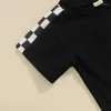Set di abbigliamento Completi da 2 pezzi per bambini Camicia a maniche corte patchwork scozzese e pantaloncini elastici Set per vestiti estivi carini per bambina e ragazzo
