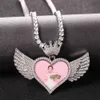 Est personnalisé Hip Hop bijoux coeur couronne ailes personnalisé Po récompense chaîne pendentif collier pour hommes et femmes 240311