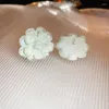 Stud Earrings Blooming White Flower For Women Stripe Design Irregular Petal Acrylic Korean Fashion Girls Ear Accessories