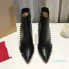 Fashion new female Boots spring and autumn black horsehair decoration short plush boots pointy stiletto booties dancing wedding leather