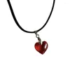 Chains Glass Crystal Love Heart Pendant Necklace Black Leathers Cord Clavicle Chain