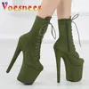 Dress Shoes Stripper Sexy Combat Fetish 8 Inch High Heels Platform Ankle Boots Women Winter Gothic 20CM ArmyGreen Pole Dancing Strappy H240321