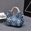 Totes Wallike Fashion Woman Denim Handväskor Bag Vintage Luxury Rhinestone Tygväskor Lady's Small Jean Bolsas Femininas för kvinnlig