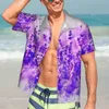 Casual overhemden voor heren Lavendelvelden Hawaii overhemd mannelijk strand mooie paarse bloemen korte mouw streetwear losse oversized blouses