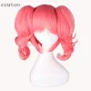 Perucas ccutoo inu x boku ss roromiya karuta 35cm rosa curto encaracolado sintético cosplay peruca de cabelo chip removível rabos de cavalo