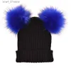 Chapeaux et écharpes ensembles 2024 nouvelle boule de fourrure C 2 Pom Poms femmes chapeau d'hiver femmes laine chapeau tricoté coton haricot C nouveau épais femmes CC24319